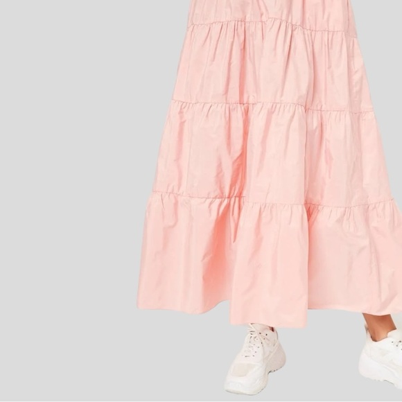 Maje Romeo TrapezeTiered Taffeta Sleeveless Midi Dress In Rose Pale Size EU 38/M - Picture 5 of 15